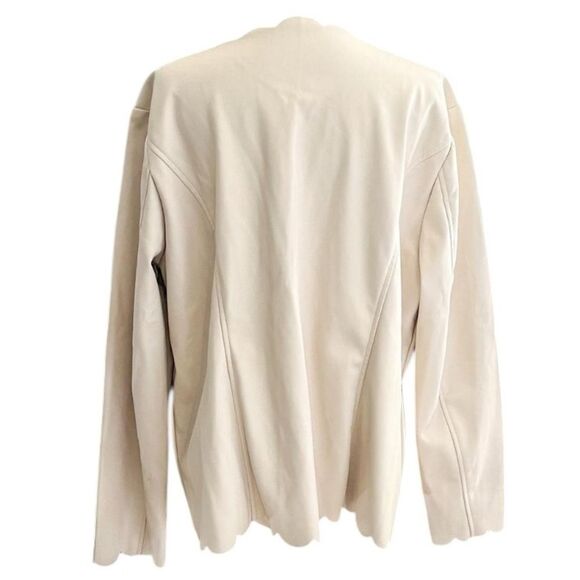 Cream Faux Leather Jacket Chic Cream Scalloped Open Blazer Soft Girl Coquette - Picture 6 of 14
